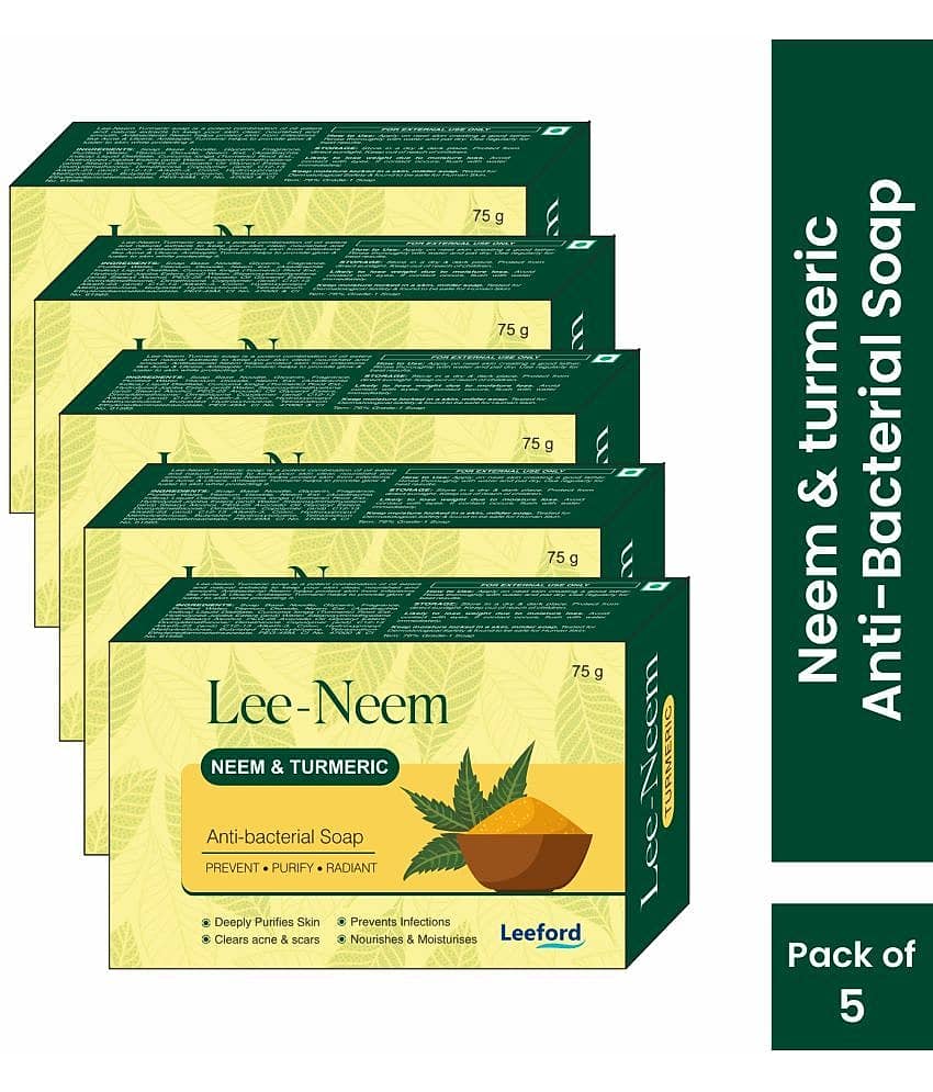 Leeford Lee-Neem Antibacterial Soap, Neem & Turmeric - 75g Each, Pack of 5