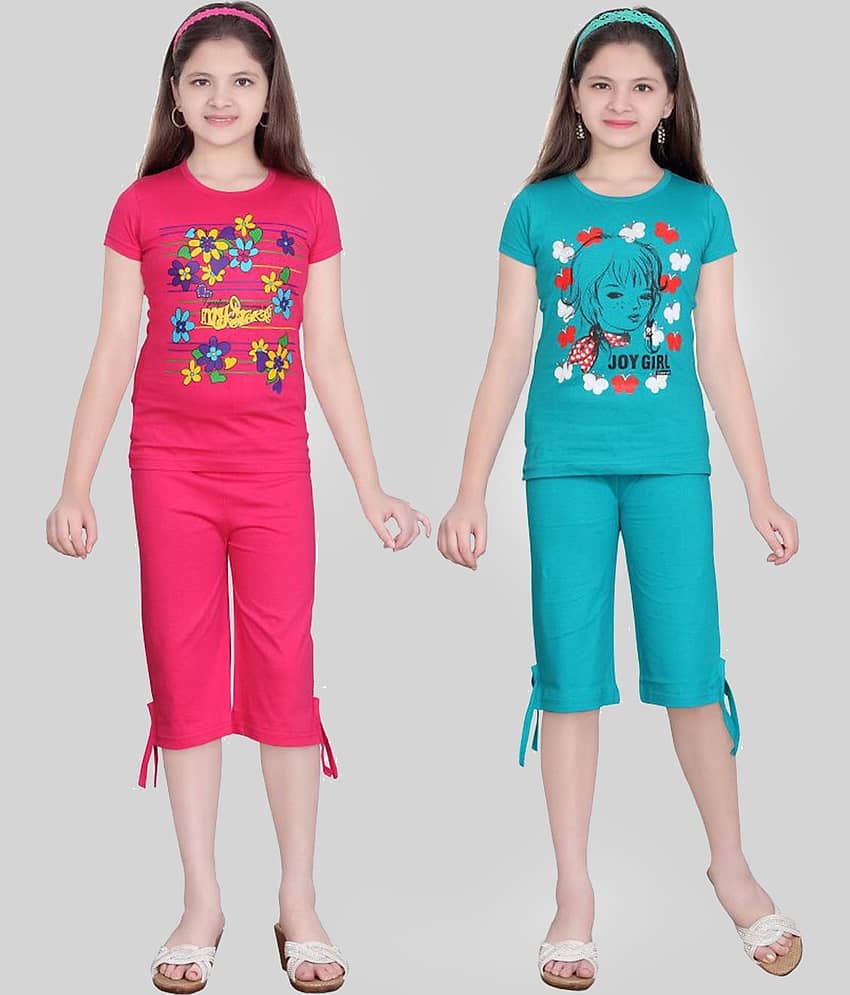 Sini Mini Pack of 2 Girls 100% Cotton Top With Capris ( Multi )