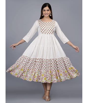 Smien - Off White Rayon Women's Flared Kurti ( Pack of 1 )