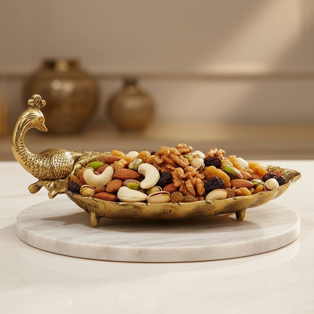 Aluminium Showpiece Peacock Plate, Height : 5.5 Inch (ASMAS508 G)