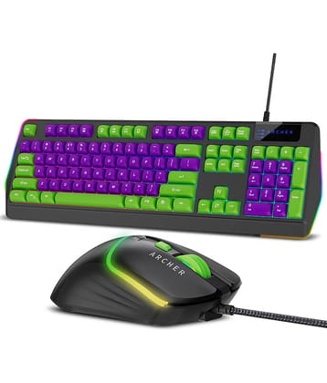 Archer Tech Lab Green USB Wired Keyboard Mouse Combo