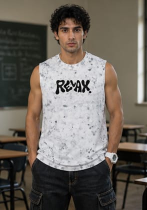 Hue Nox Men's White Relax Graphic Oversized Vest Tank