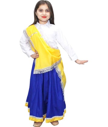 Kaku Fancy Dresses Indian State Haryanvi Dance Lehenga Costume For Girl -Yellow & Blue, 10-12 Years