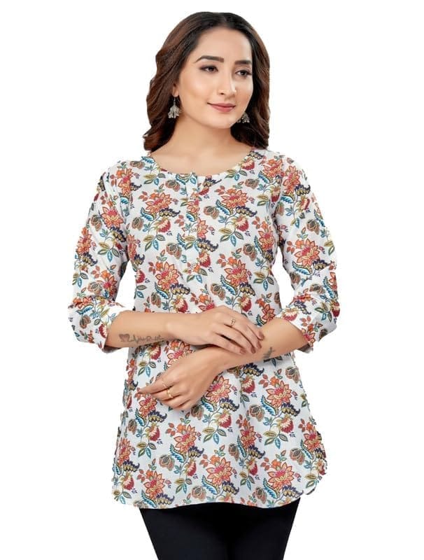 Women's Cotton Blend Round Neck 3/4 Sleeves Short Top (Multicolor, XL)-PID56232