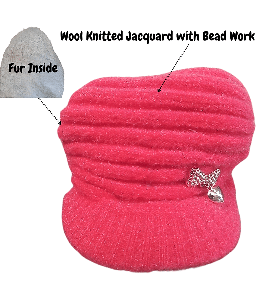HeteShe Peach Woollen Women's Hat ( Pack of 1 )