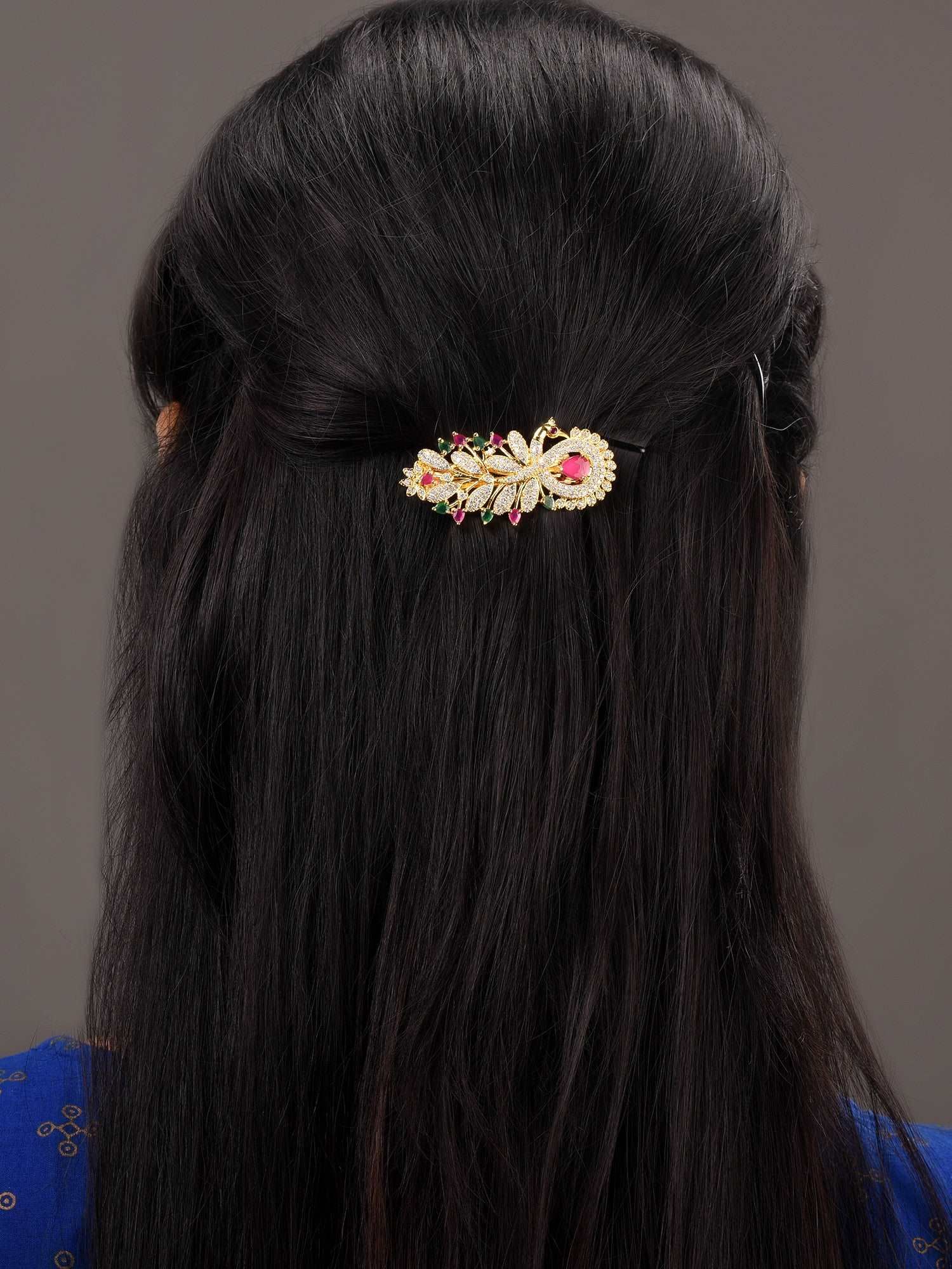 Gold Plated Peacock French Barrette Hair Claw Clip
