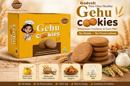 Godveli Pure Ghee Healthy Gehu Cookies (200g) | Wholesome Wheat & Jaggery | Traditional Snack
