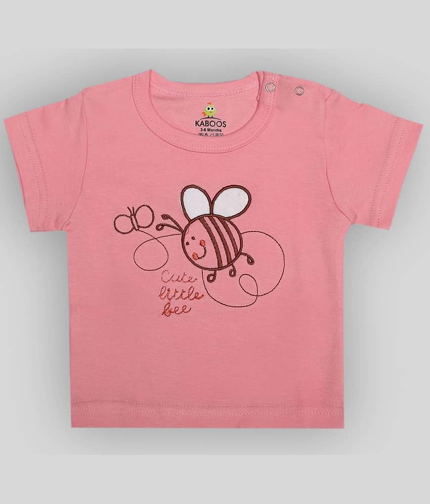 KABOOS Baby Girls 100% Cotton T-Shirt ( Pink )