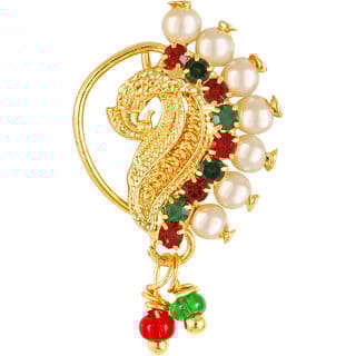 Vighnaharta Gold Plated with Peals Alloy Maharashtrian banu Nath Nathiya./ Nose Pin for women VFJ1005NTH-Press