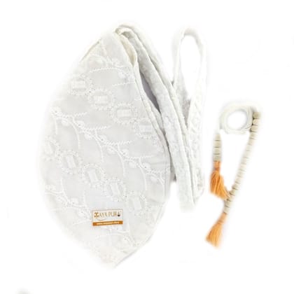 MAYAPURI Chikankari or Chikan Work (Embroidery) Gomukhi Japa Bag/Chanting Bag (White Color)