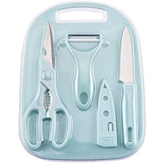 Knives Chopping Boards PeelerSuits Kitchen Cooking Vegetable Ceramic Knife . Kitchen Tool Set (Blue, Knife, Peeler, Cutting Board)
