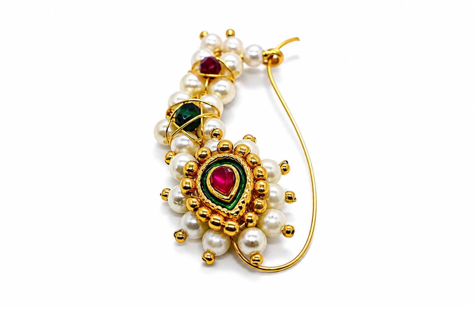 Traditional Nose Ring with Elegant Decorative Design for Ethnic, Festive and Wedding Wear