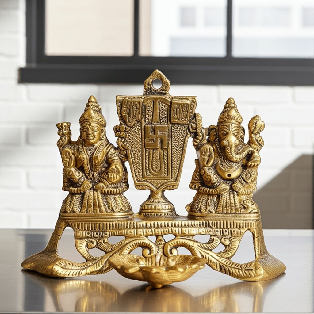 Aluminium Laxmi Ganesh Deepak Statue | Diwali Puja Idol for Home Mandir, Height : 5.5 Inch (ASMAS435 G)