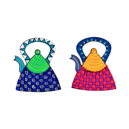 DECOREER Tea Kettle Wooden Fridge Magnet Set of 2