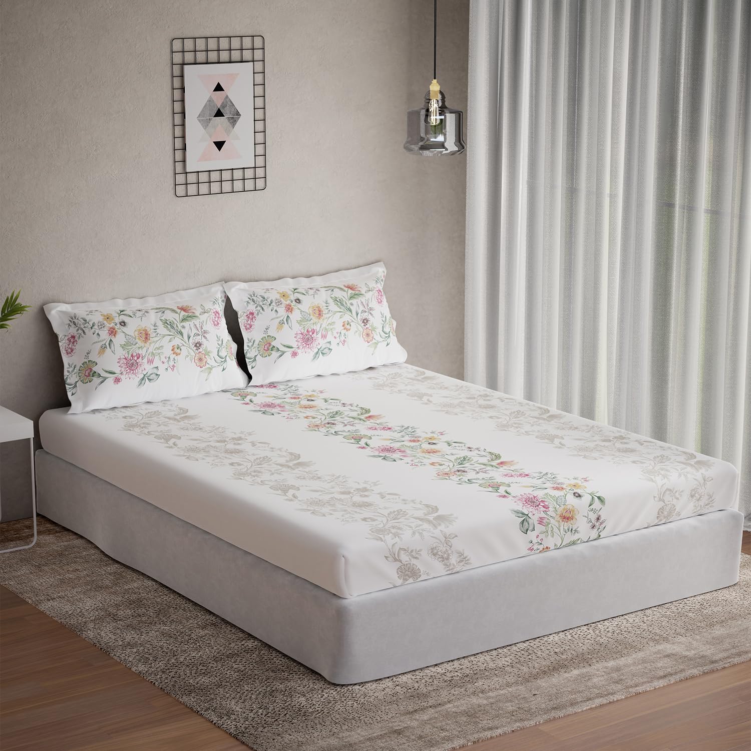 DDECOR - Vega Collection 100% Cotton Classical Pattern 144TC Single Bedsheet|190 CM X 254 CM| - Pink