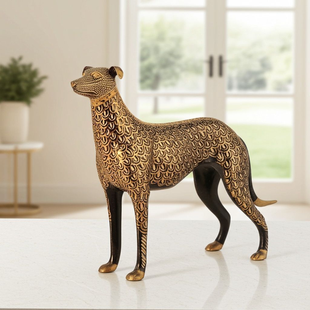 Brass Table Decor Showpiece Dog Statue (ANMAS047 A)