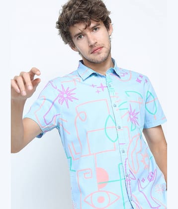 Locomotive 100% Cotton Slim Fit Printed Half Sleeves Men's Casual Shirt - Blue ( Pack of 1 )