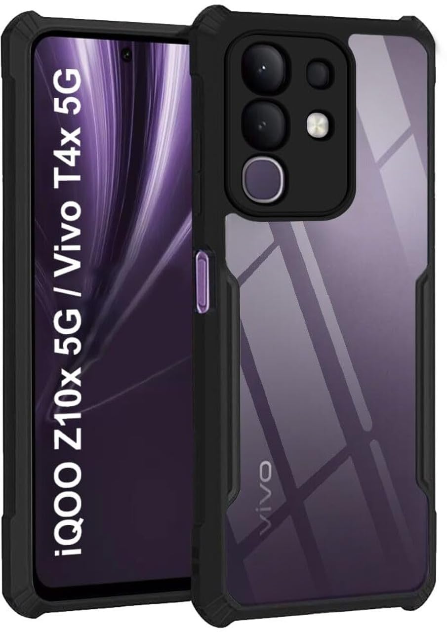 PLUGTECH Slim Shockproof Case | Matte Black Soft | Drop Protection | Precise Cutouts | Premium Mobile Cover for iQOO Z10x (Black, Transparent, Shock Proof, Pack of: 1)