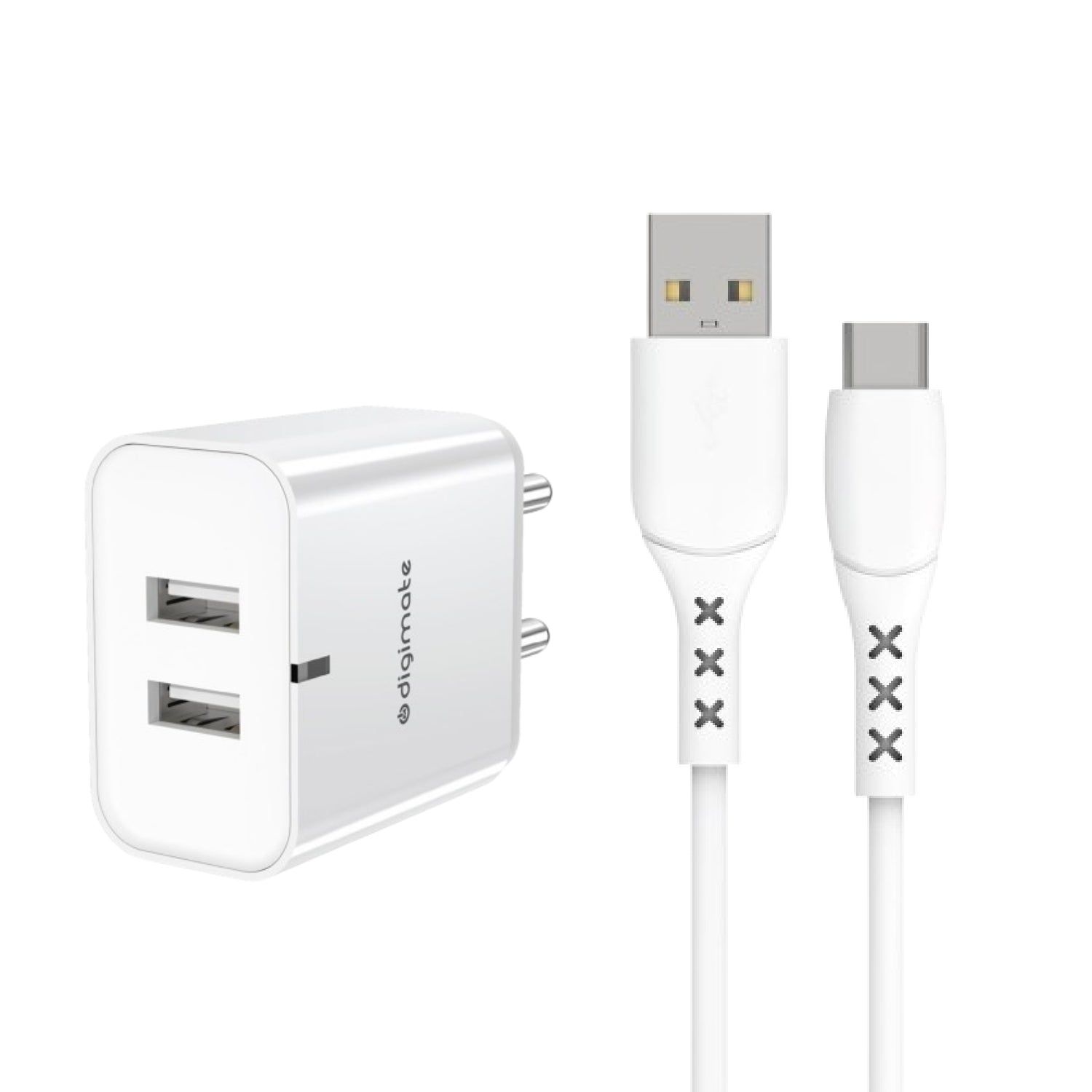 Digimate Quick Dual Port Charge 15W Wall Charger With Type C Cable (White-DG-ADP-1002)