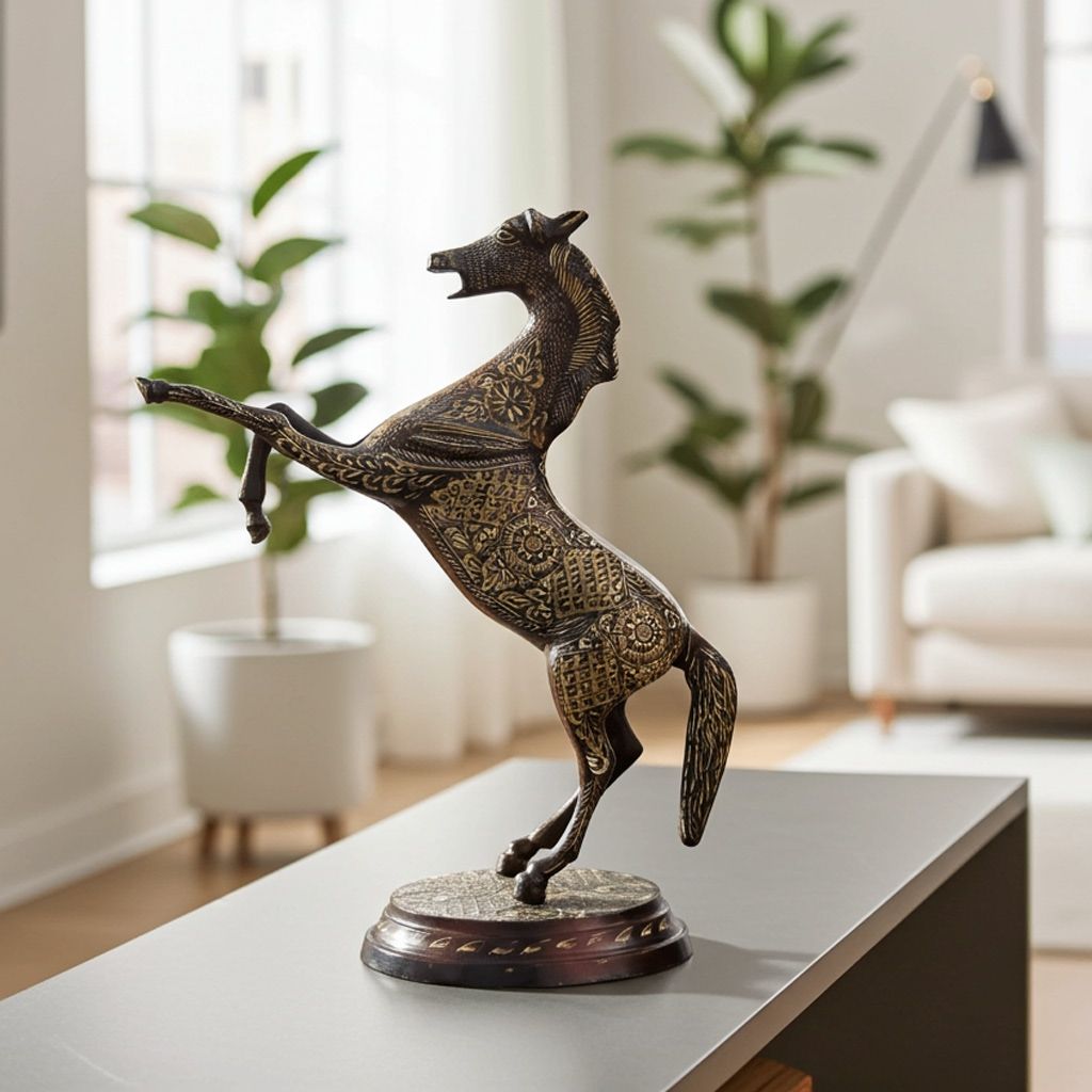 Brass Jumping Horse Decorative Statue For Wealth & Good Luck, Height : 15 Inch (ANMAS064 B)