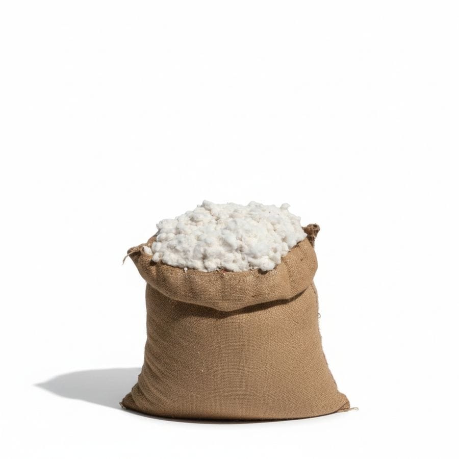 Raw Cotton in Jute Sack - 10 kg - One jute sack containing 10kg of raw cotton