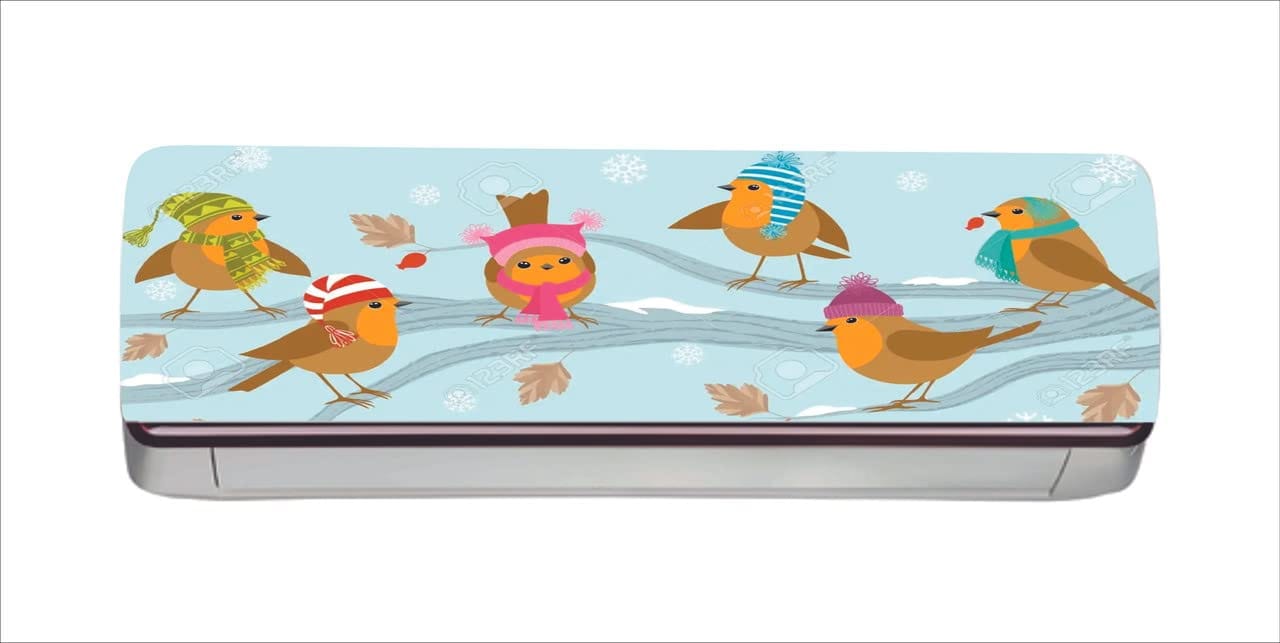DreamKraft Decorative Birds with Hat AC Sticker (Multicolor PVC Vinyl, 30cm X 91cm)