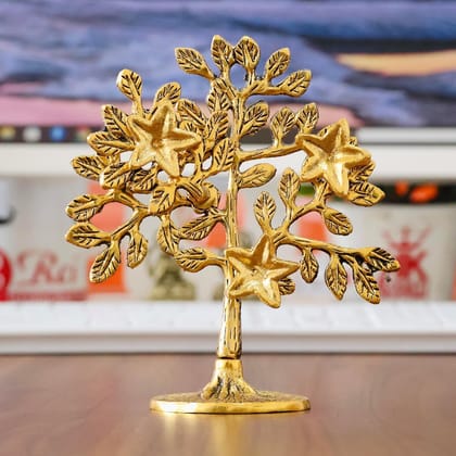 Dreamkraft Kalpavriksha Tree Metal Showpiece | Tree of Life Decorative Statue | Vastu Feng Shui Good Luck Gift | Antique Finish Table Decor for Living Room, Office, Home Temple - 1 Piece