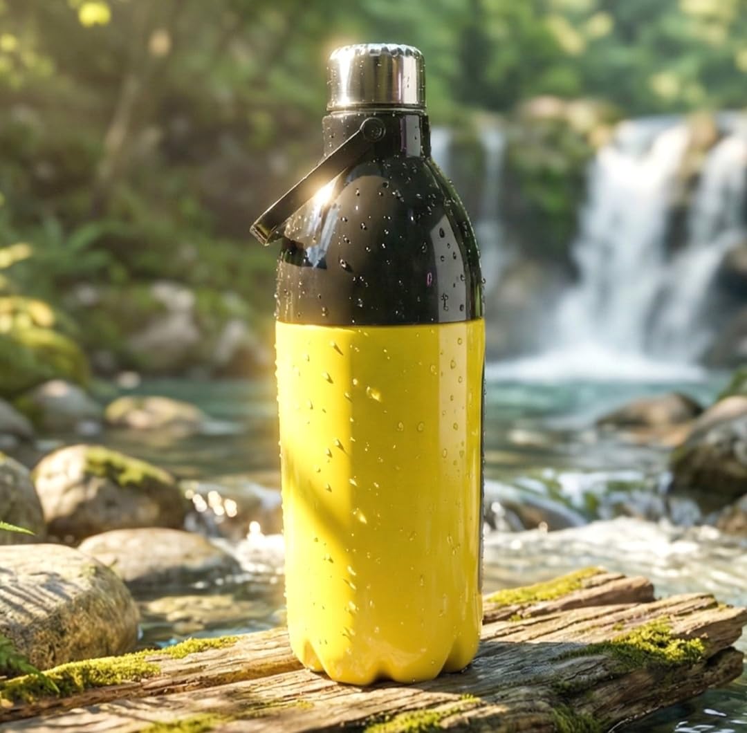DHRUVINSRI, Large Capacity Leakproof Water Bottle, Yellow and Black, 1400ml, for Outdoor and Travel, 1 Pc