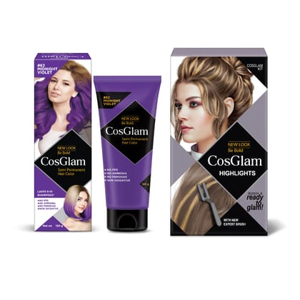 COSGLAM Semi Permanent Hair Color Midnight Violate 120g and Hair Highlighter Kit 115g, Highlights Hair Dye