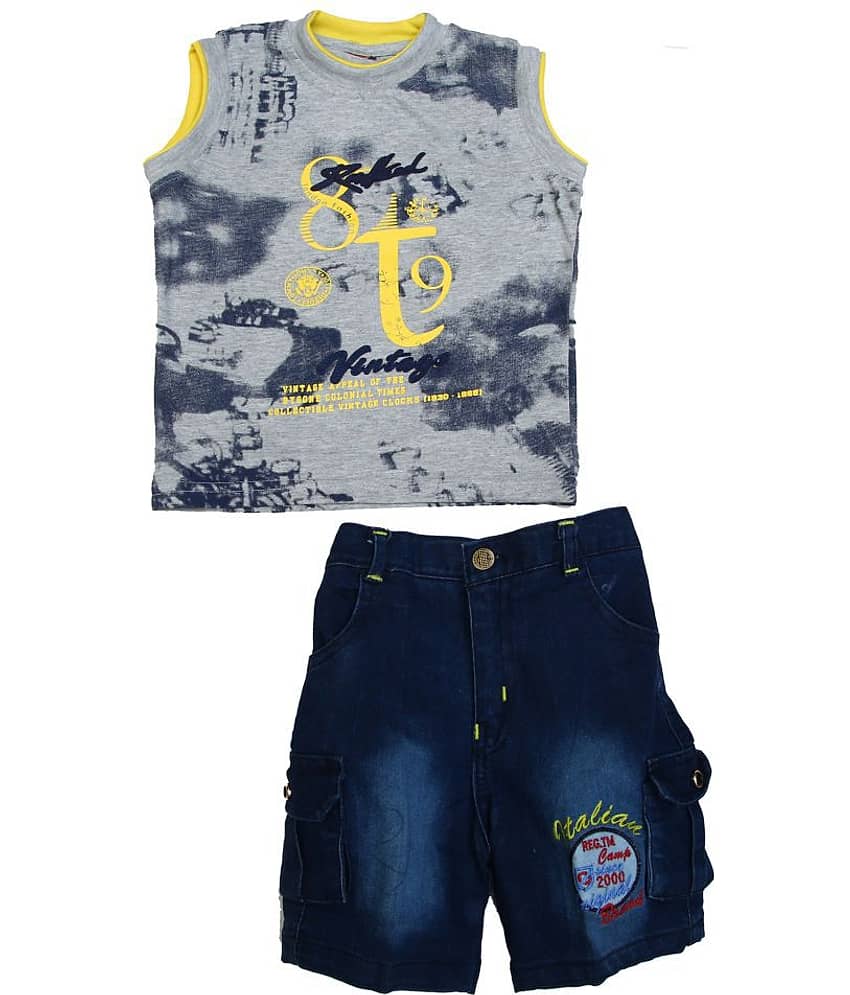 Zadmus Pack of 1 Boys Denim T-Shirt & Shorts Set ( Yellow )