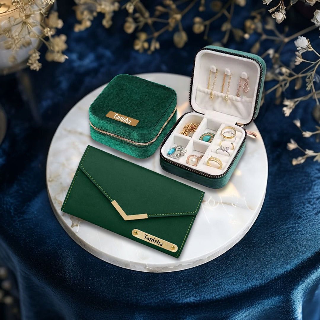 Personalized Jewelry Box & Clutch Combo Gift Set for Women