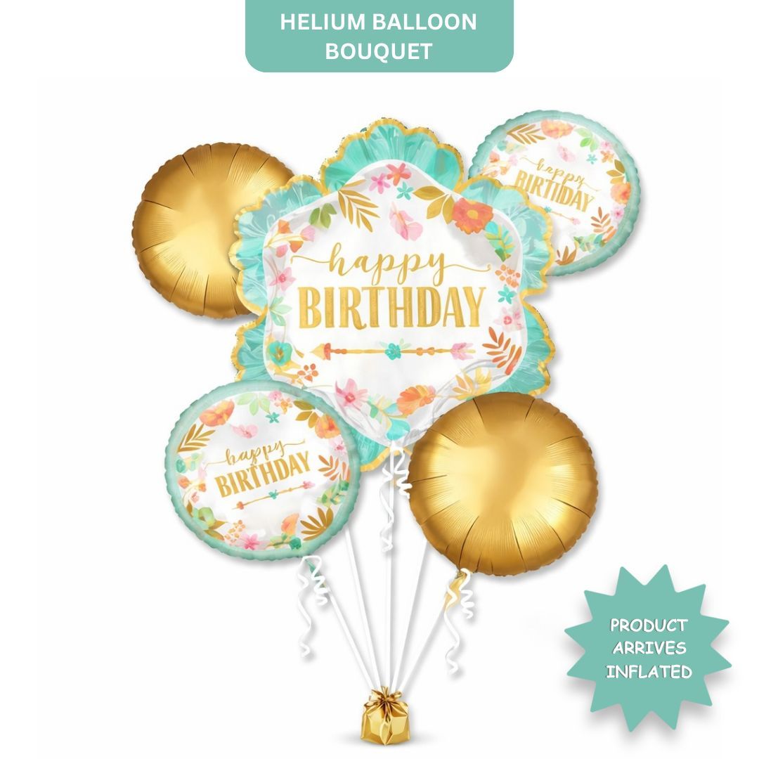 Boho Happy Birthday Helium Foil Balloon Set of 5