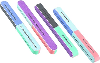 Elecsera 7 Sided Nail Buffers/Filers for Manicure (Random Colours) - Combo of 4 (Set of 4)