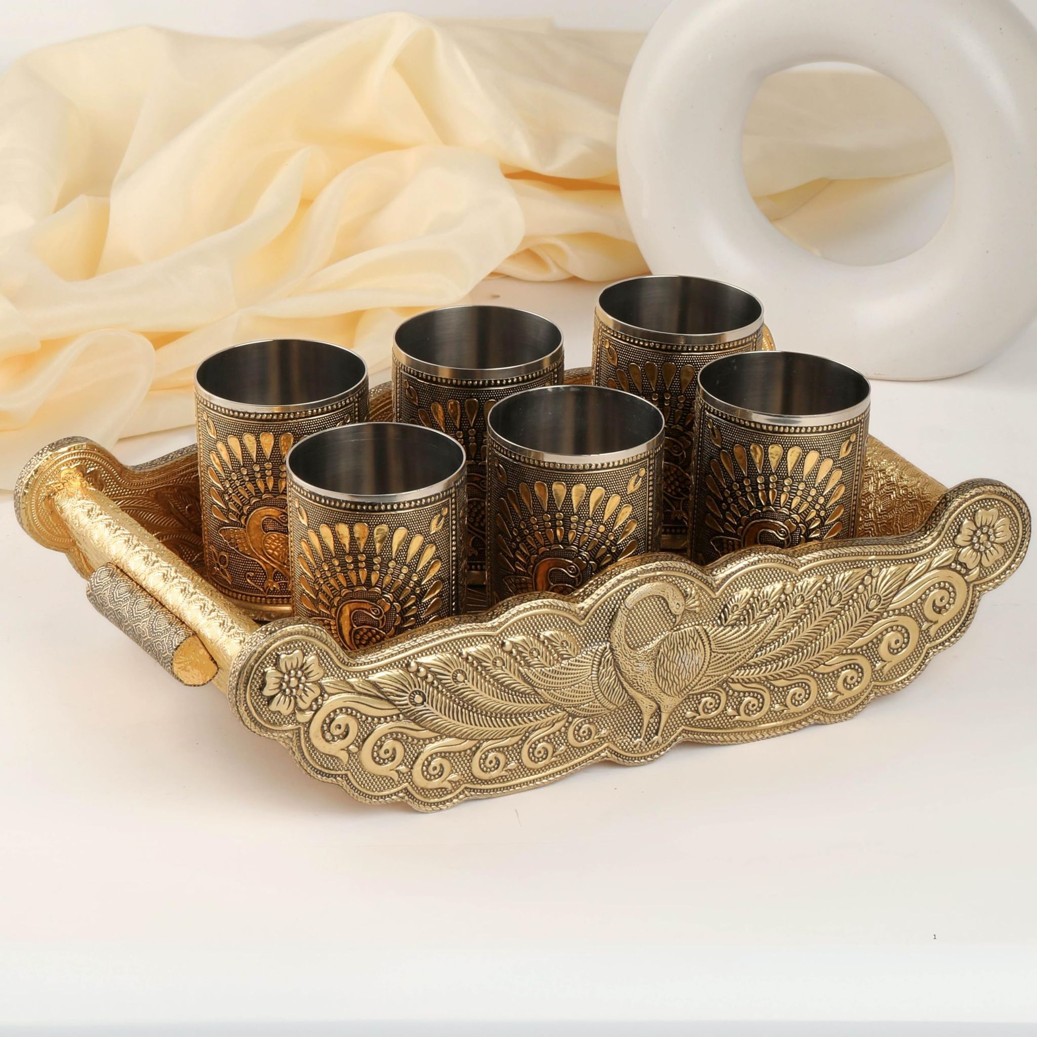 NAVRANG Serving Glass Set Water Glass Juice Glass Set Meenakari Tumbler Glass Return Gift (Pack of 6)