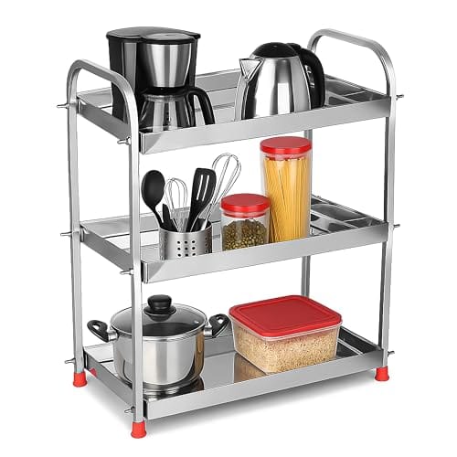 Stainless Steel 3-Tier Dish Rack for Kitchen, Bathroom & Vanity, Multipurpose Shelf Organizer for Jars, Spice