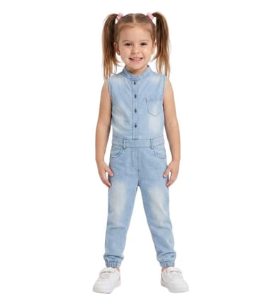 Girl's Denim Embellished Sleeveless Jumpsuit (Blue, 4-5-Yrs)-PID66080