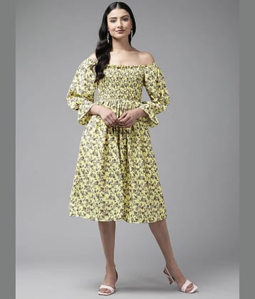 Aarika Women Georgette Printed Fit & Flare Dress ( Yellow )