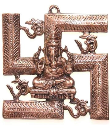 Sri Alankar Black Metal Swastik Om Appu Ganesha Wall Plate (19cmx0.5cmx18cm)