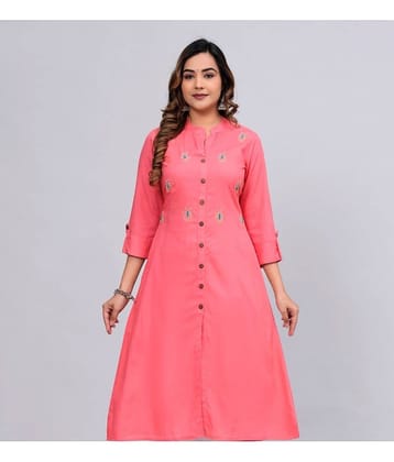 MAUKA Rayon Embroidered Front Slit Women's Kurti - Pink ( Pack of 1 )