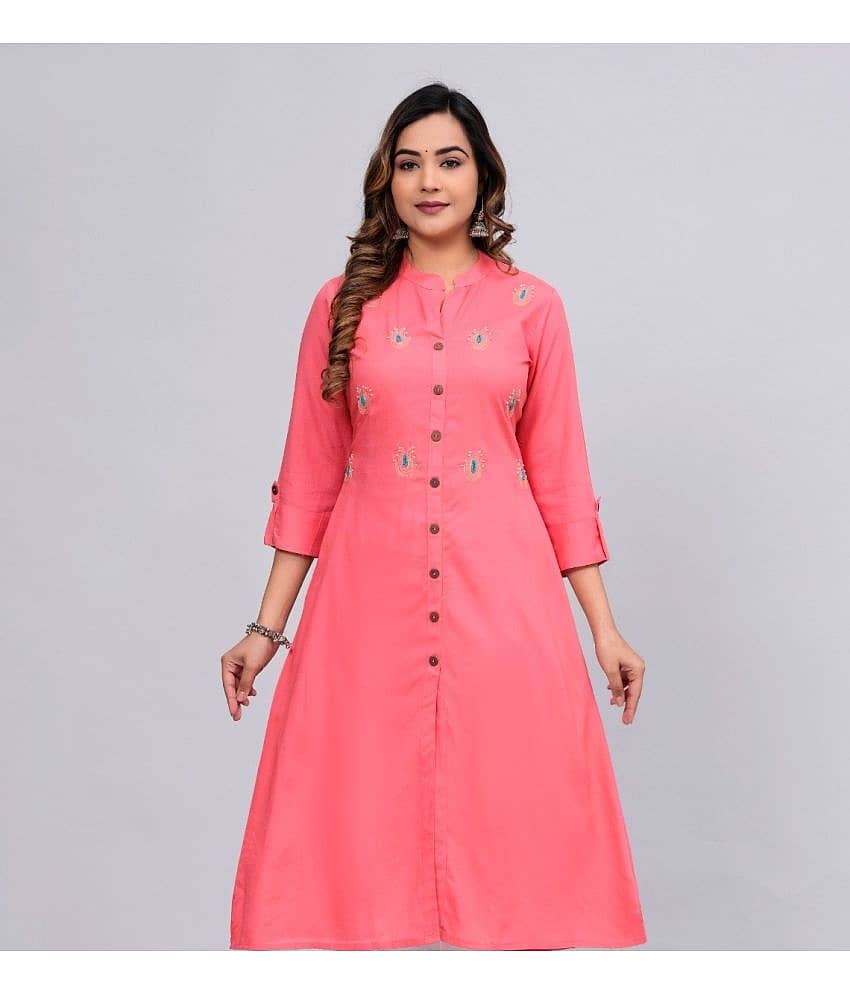 MAUKA Rayon Embroidered Front Slit Women's Kurti - Pink ( Pack of 1 )