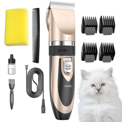 SETON Unisex Pet Clippers Set for Dogs and Cats, Low Noise Electric Trimmer with LED Light, Rechargeable and Stainless Steel Blades SETON Unisex Pet Clippers Set for Dogs and Cats, Low Noise Electric Trimmer with LED Light, Rechargeable and Stainless Ste