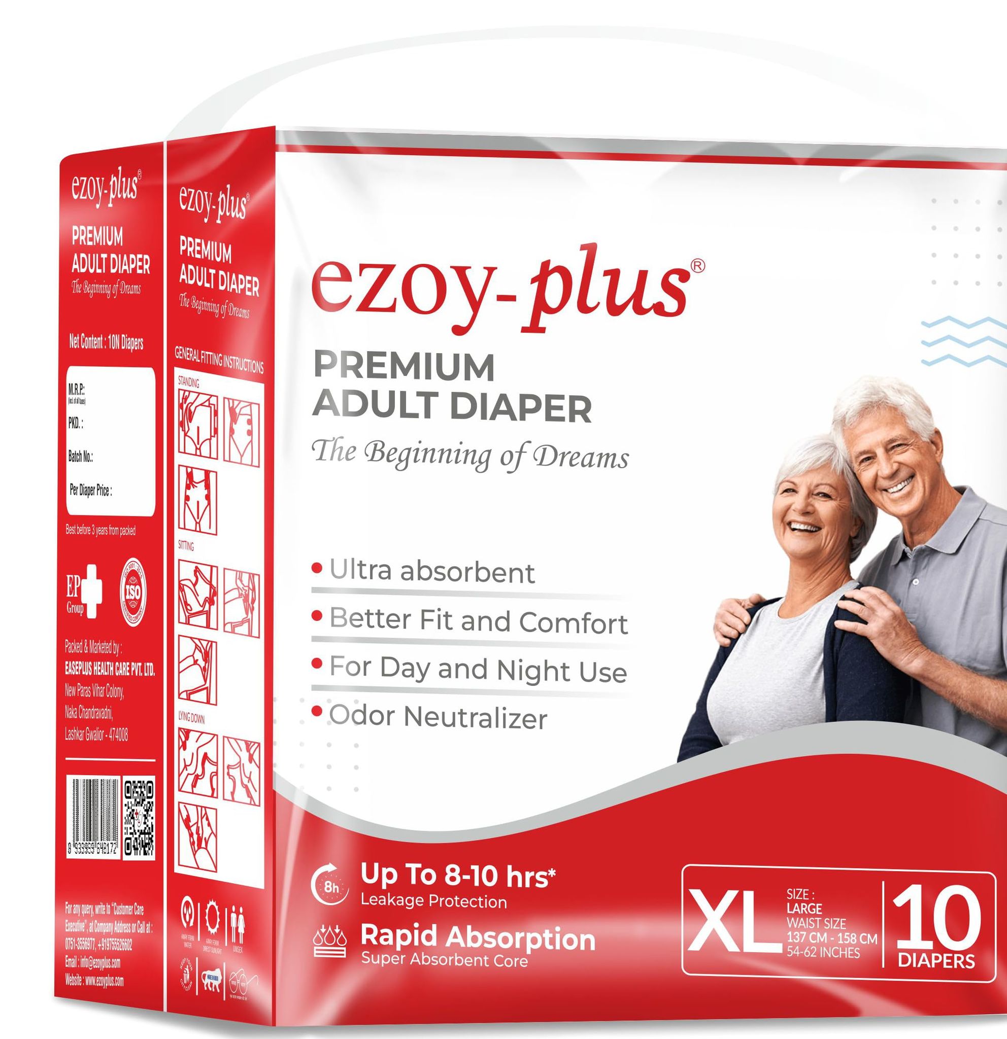 EZOYPLUS PREMIUM ADULT DIAPER TAPE STYLE (10 pcs, XL)