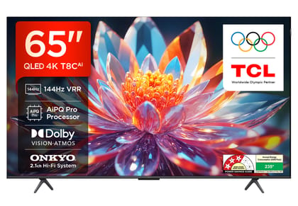 TCL 164 cm (65 inches) 4K Ultra HD Smart QLED Google TV 65T8C TCL 164 cm (65 inches) 4K Ultra HD Smart QLED Google TV 65T8C - Black / 65 inches