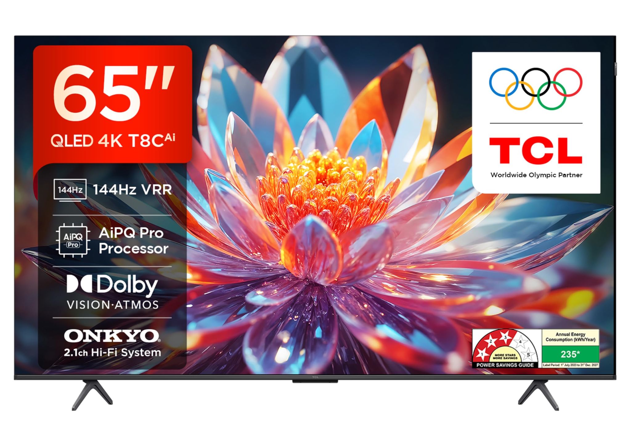 TCL 164 cm (65 inches) 4K Ultra HD Smart QLED Google TV 65T8C TCL 164 cm (65 inches) 4K Ultra HD Smart QLED Google TV 65T8C - Black / 65 inches