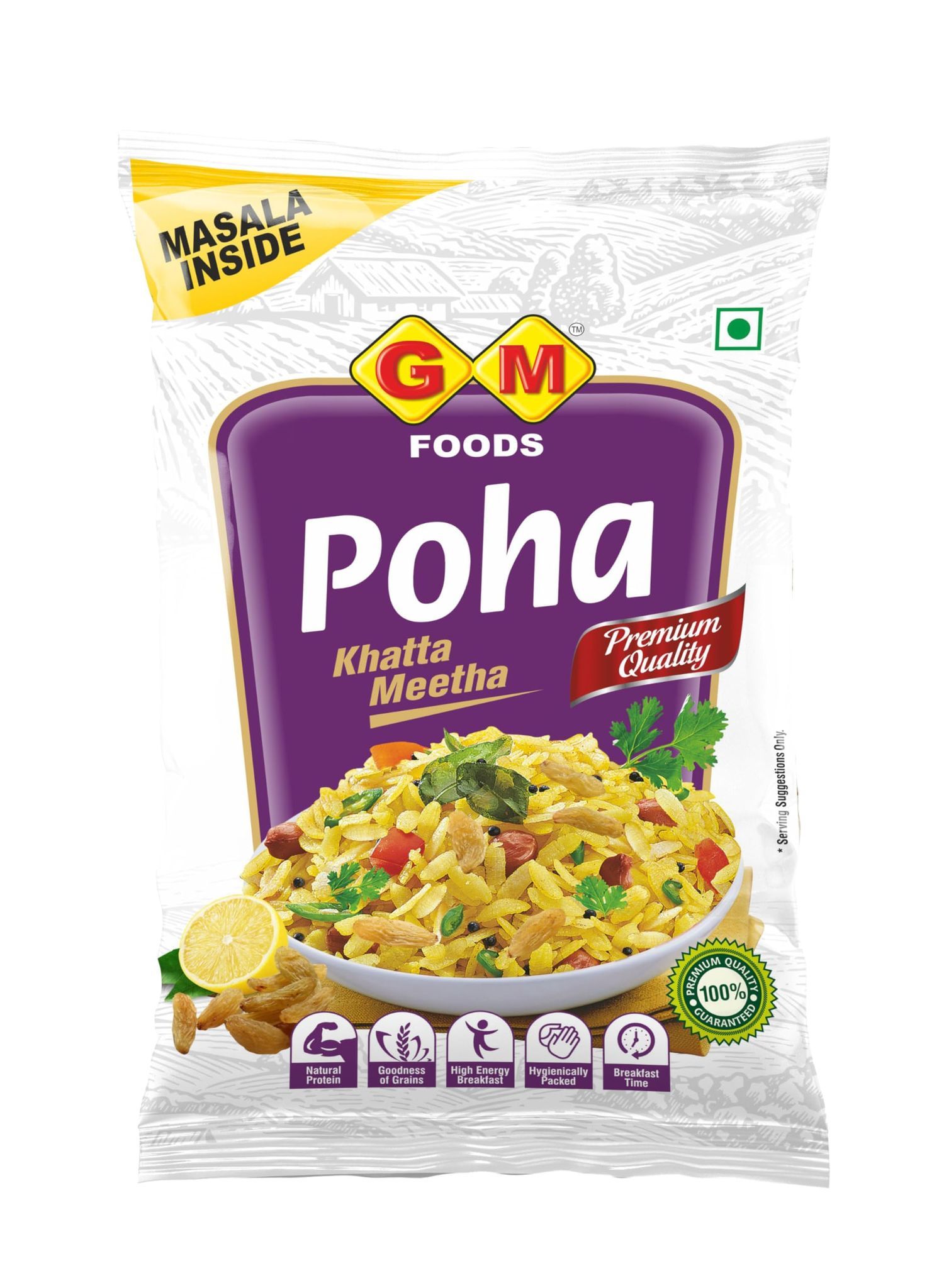 GM Foods Poha Khatta Meetha, 500g (With Masala Inside) Pack of 3 | Source of Fibre & Protein | White Thick Poha Healthy Food | Flattened with Rice/Atukulu | No MSG, Artificial Colors & Preservatives