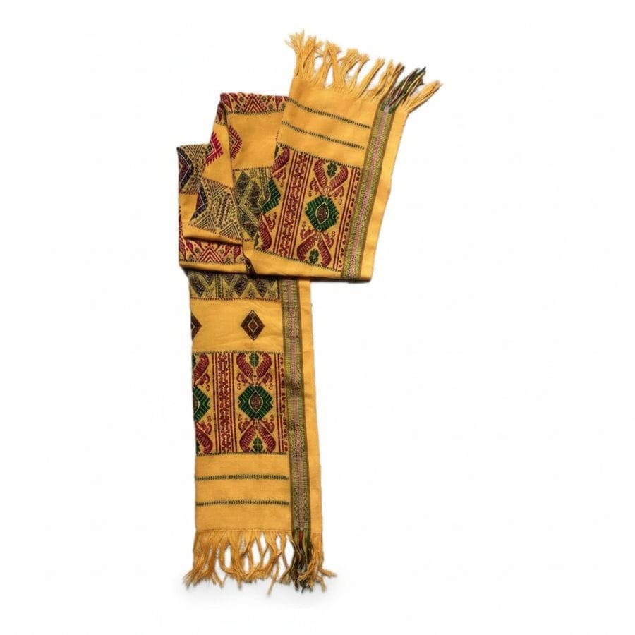 Ethnic Patterned Yellow Shawl with Fringes