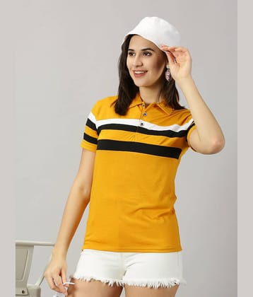 AUSK Women Cotton Blend Striped Regular Fit Polo Collar T-Shirt ( Black )