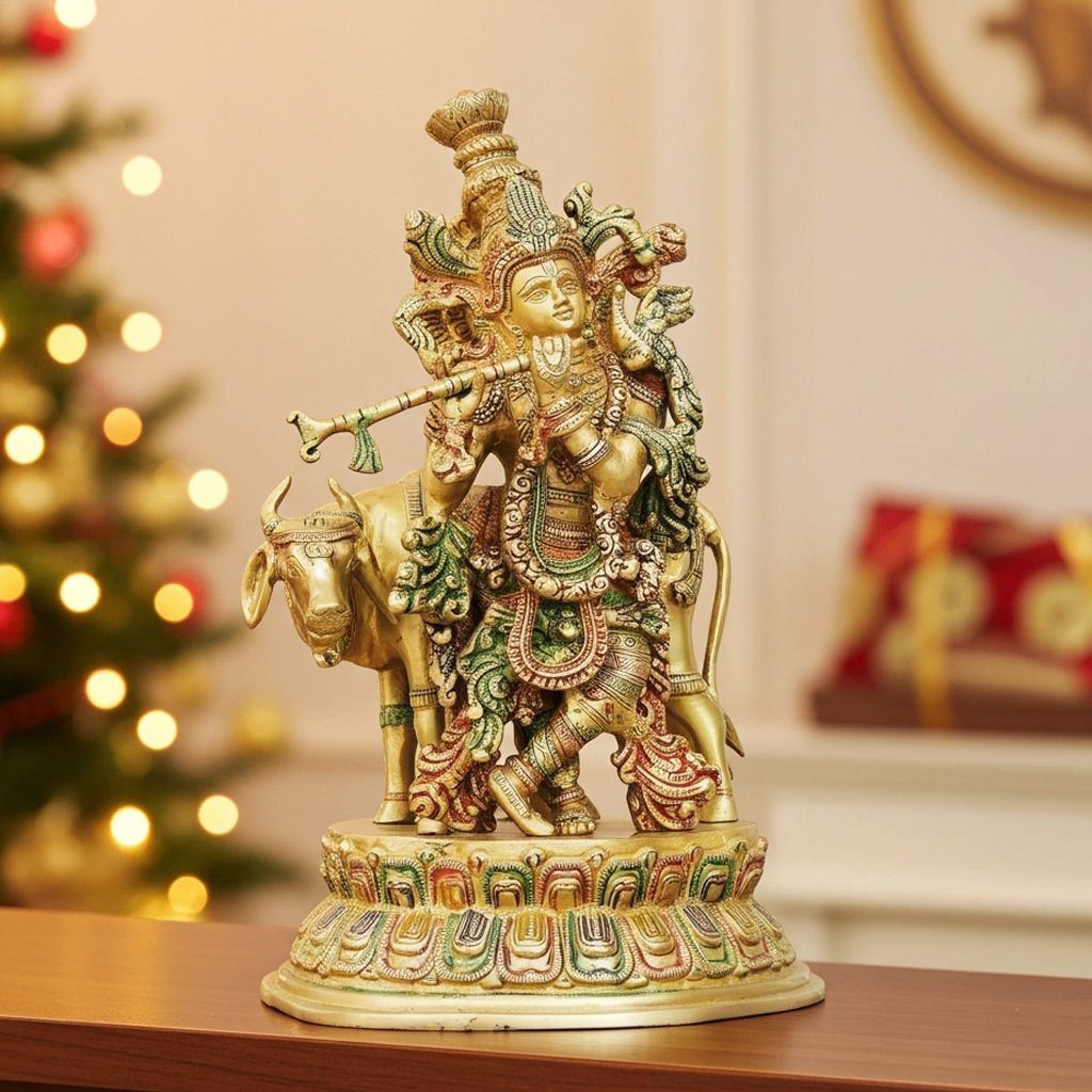 Brass Krishna With Cow Big Idol (BSMAS690 C)