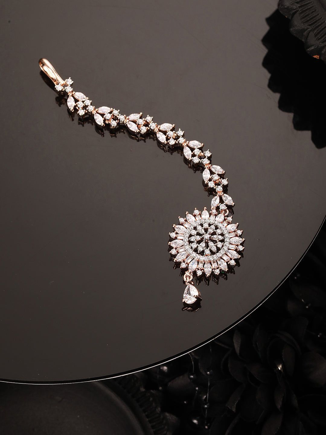 Stunning Floral Diamond Maang Tikka Rose Gold plated & Handcrafted for Women & Girls