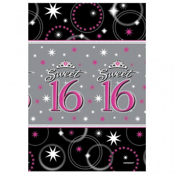 Sweet 16 Paper Tablecover Pink & Black - 9FT x 4.5FT - 1PC